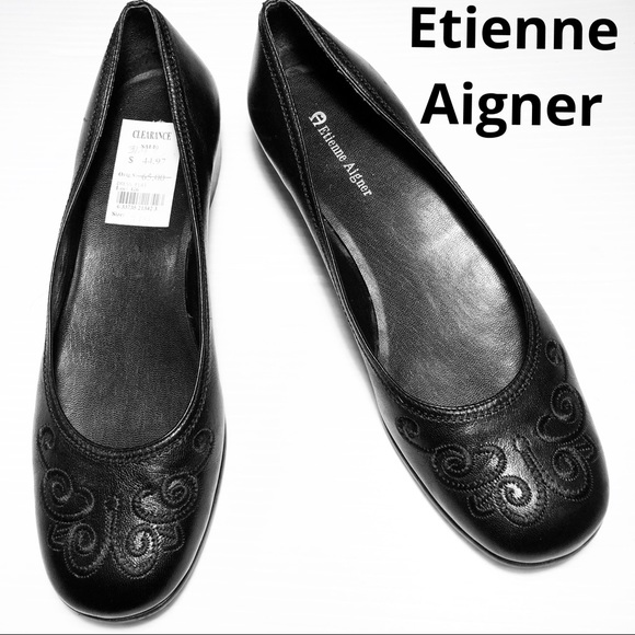 Etienne Aigner Shoes - Etienne Aigner Kabuki Black Leather Ballet Flats 9